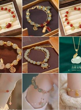 儿童玉兔手錬女童好运兔子本命年手镯红色兔年首饰送女孩生日礼物