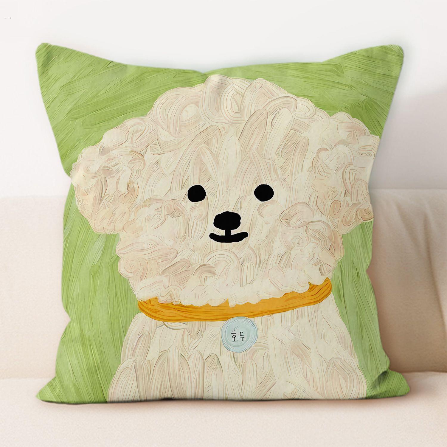 油画狗狗可爱抱枕沙发汽车靠垫套办公室靠枕宿舍抱枕送生日礼物