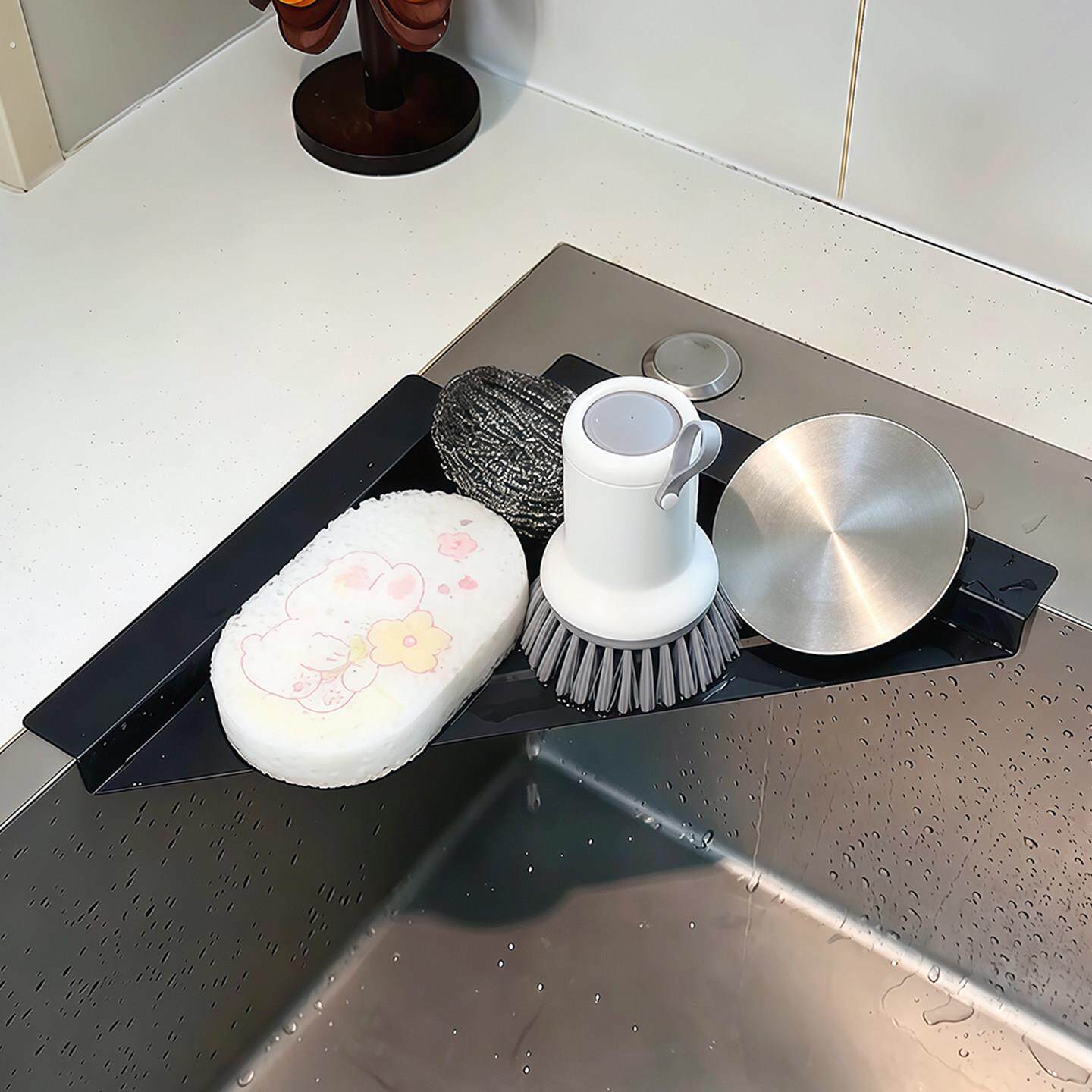 厨房水槽三角架水池边置物架抹布洗碗布沥水架多功能拐角收纳层架