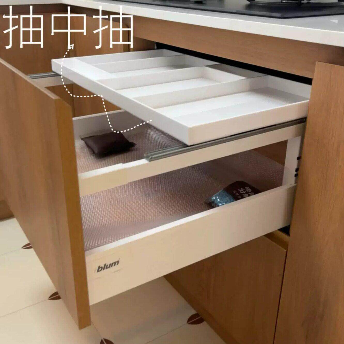 亚克力抽中抽托盘厨房拉篮改造超薄抽屉收纳盒筷子勺子自制加装柜