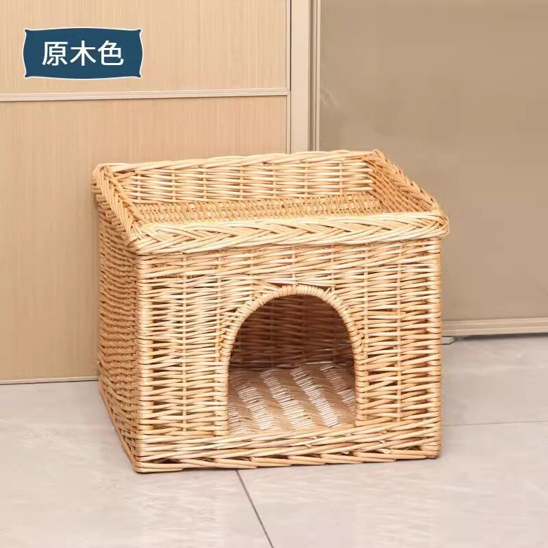 柳编猫窝贵宾泰迪比熊小型犬窝四季通用可拆洗藤编狗窝多层宠物窝