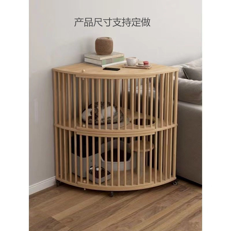 转角扇形实木猫笼子家用室内猫别墅猫柜子超大自由空间猫舍猫屋房