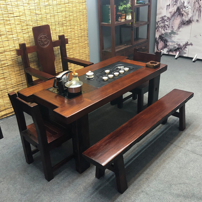 老船木茶桌椅组合1米8实木茶桌泡茶台家用办公室功夫喝茶桌小茶几