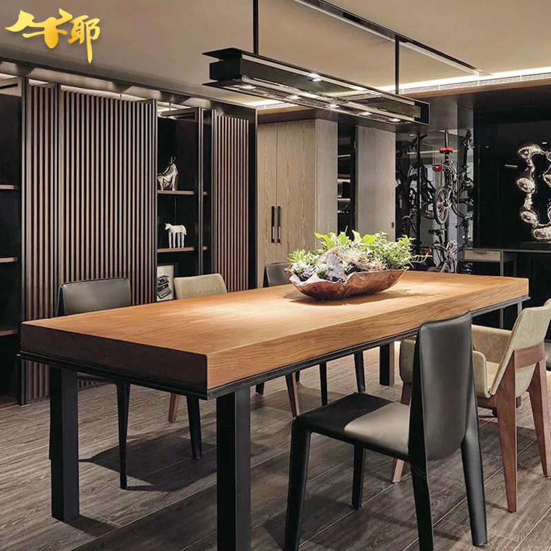 北欧乡村简易餐桌铁艺实木餐桌椅组合长方形工作台餐厅酒店餐台