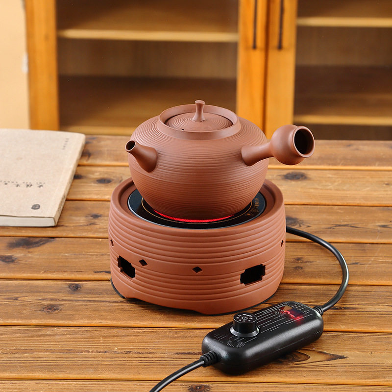 朱泥紫砂砂铫壶侧把壶茶壶陶瓷煮茶壶煮茶器煮茶炉烧水壶