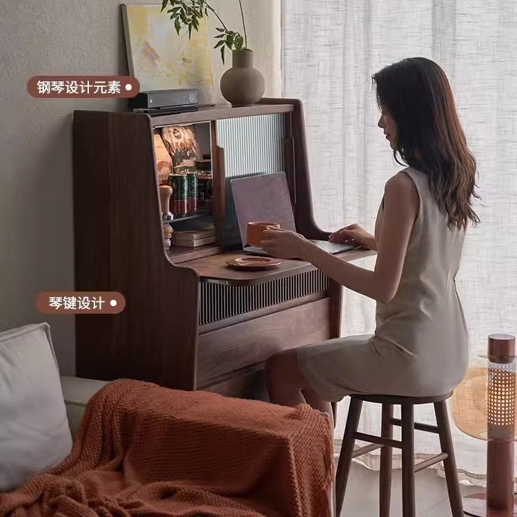 北欧实木沙发边柜黑胡桃木斗柜餐厅餐边柜樱桃木卧室梳妆台电脑桌