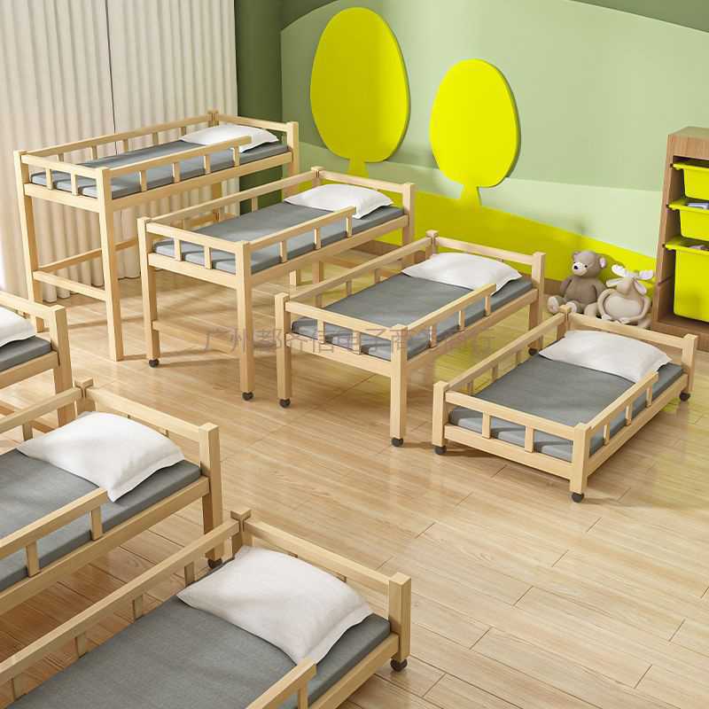 幼儿园实木折叠儿童床抽拉式床托管班小学生上下铺午睡