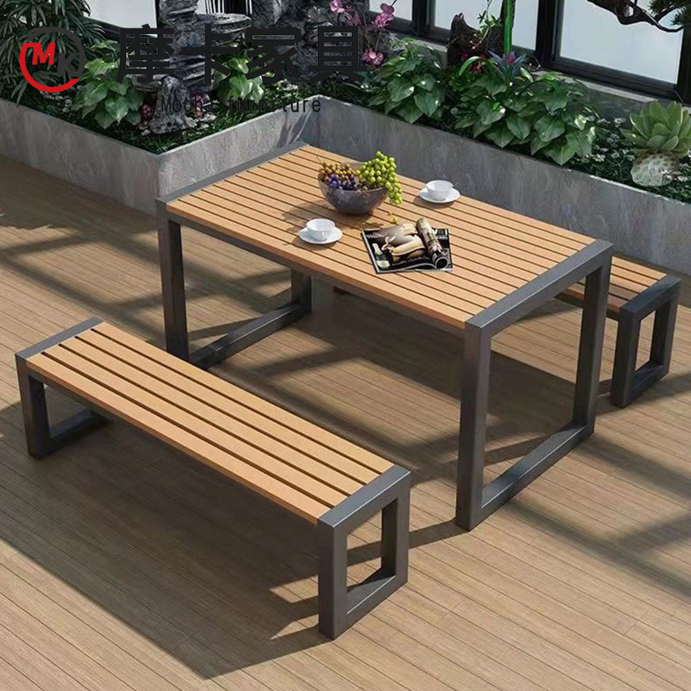 户外塑木餐桌椅庭院花园防腐室外休闲公园长桌露天咖啡厅餐桌组合