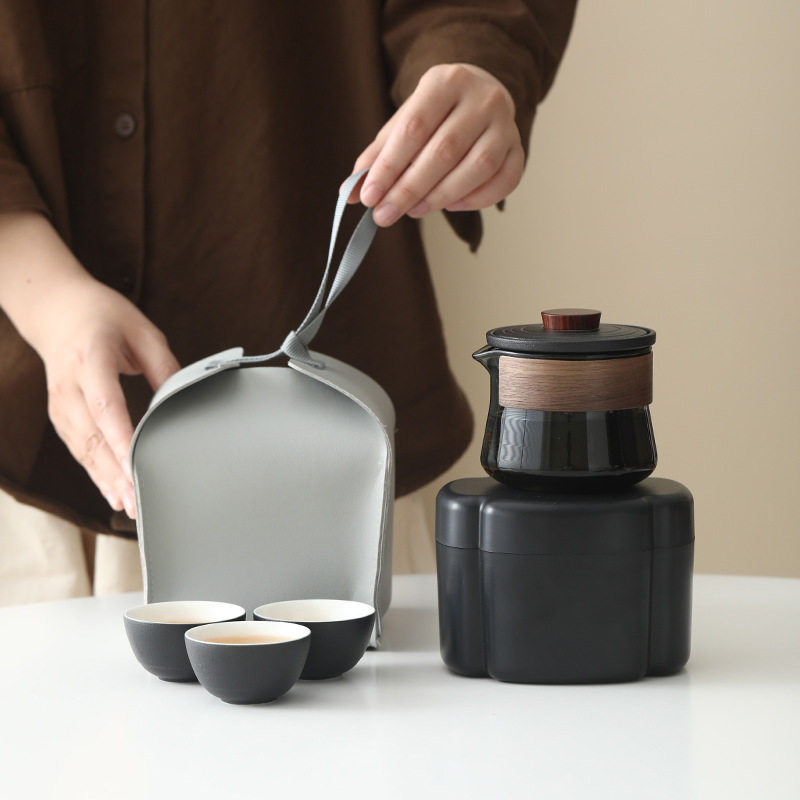 知行陶瓷一壶三杯户外旅行茶具套装便携式包茶壶茶杯一人用快客杯