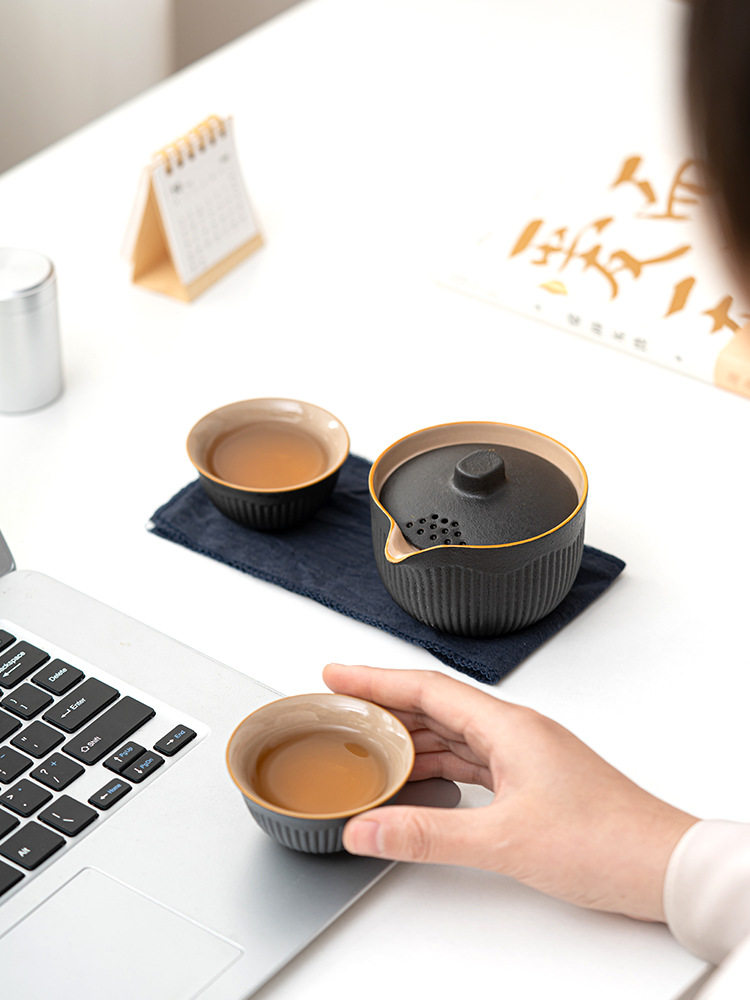 A5L谦航便携式旅行茶具套装随身户外泡茶壶小套装陶瓷快客杯一壶