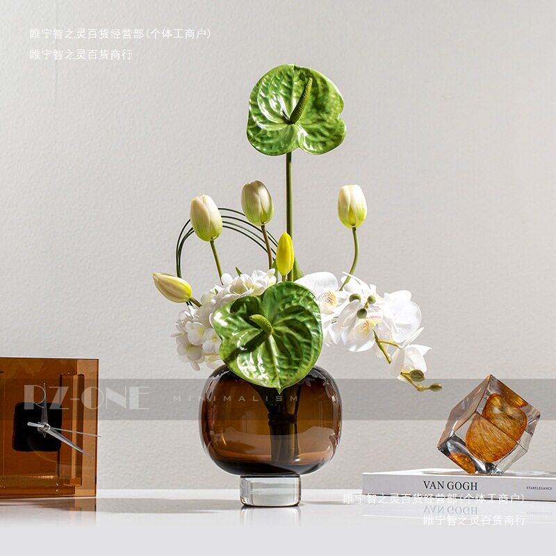 售楼处玄关柜餐桌器玻璃现代装饰品插花感花艺花瓶摆件样板间