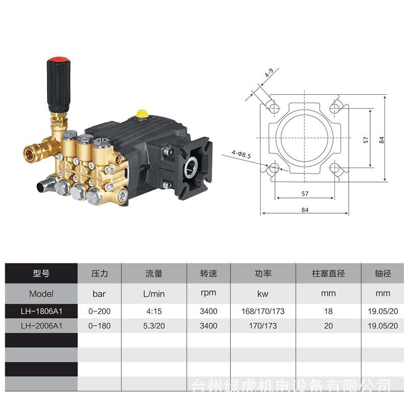 绿虎19/20轴超高压洗车机泵头2.2/3/4kw200kg压力泵头柱塞泵头