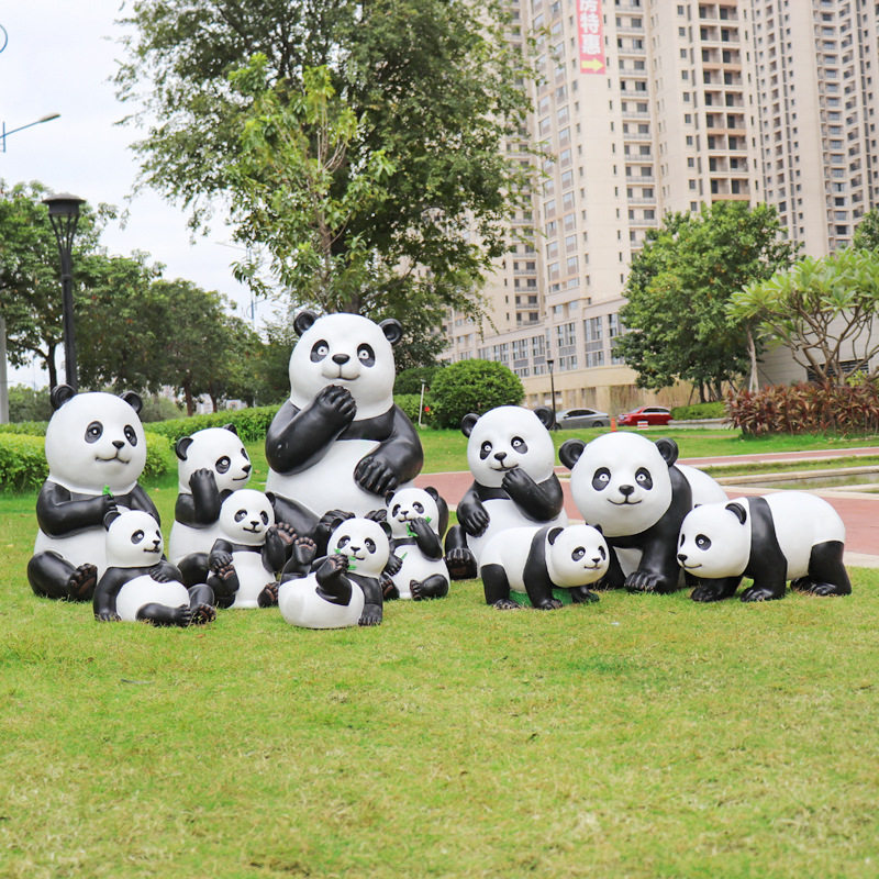仿真熊猫摆件玻璃钢动物雕塑户外园林景观别墅花园院子庭院装饰品