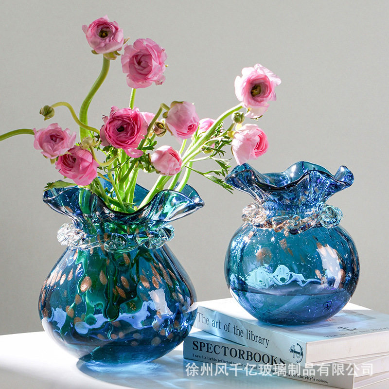 客厅办公室钱袋子玻璃花瓶奢侈艺术品摆件玄关展柜高档花器鲜花瓶