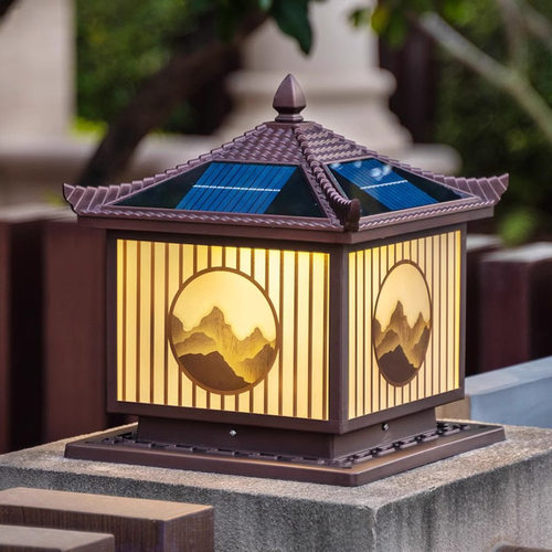 太阳能LED防水日照金山柱头灯