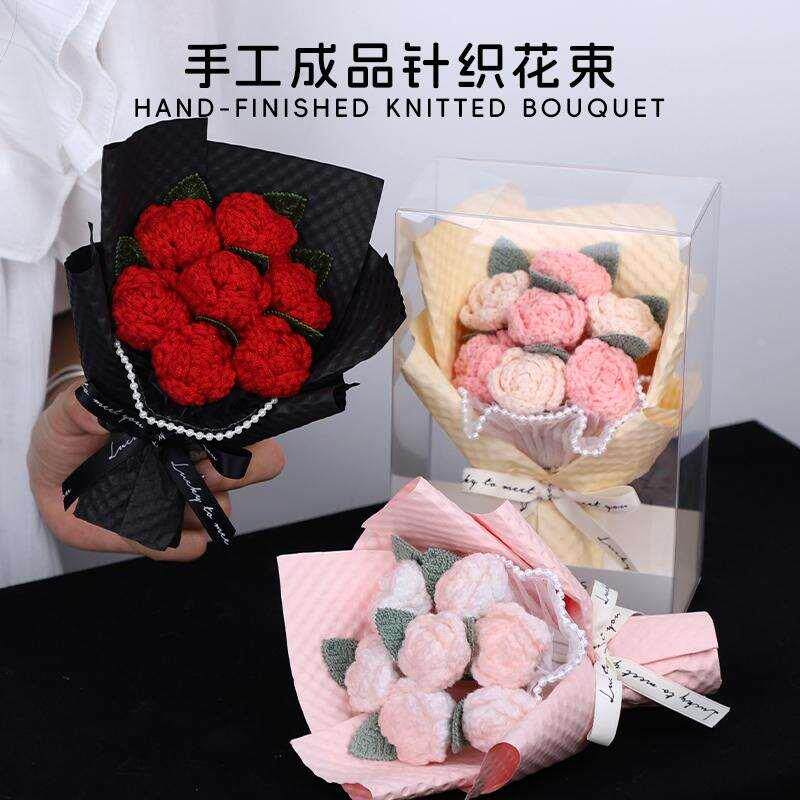 见面迷你小花束毛线针织玫瑰花永生花礼成品盒装女友闺蜜生日新品