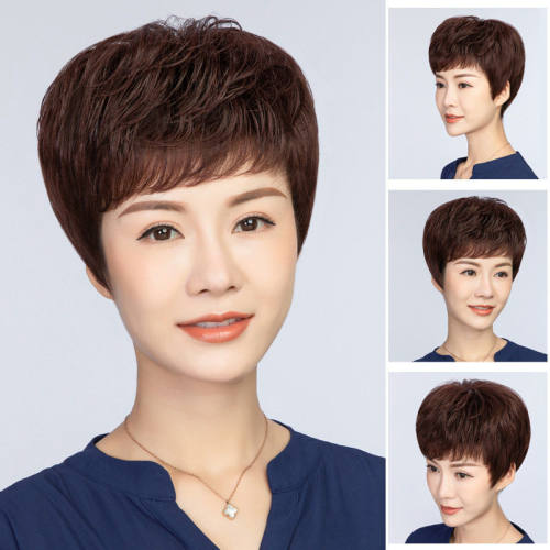 假发女真人全头中老年妈妈时尚龄短发纹理烫发套头套遮白发卷发