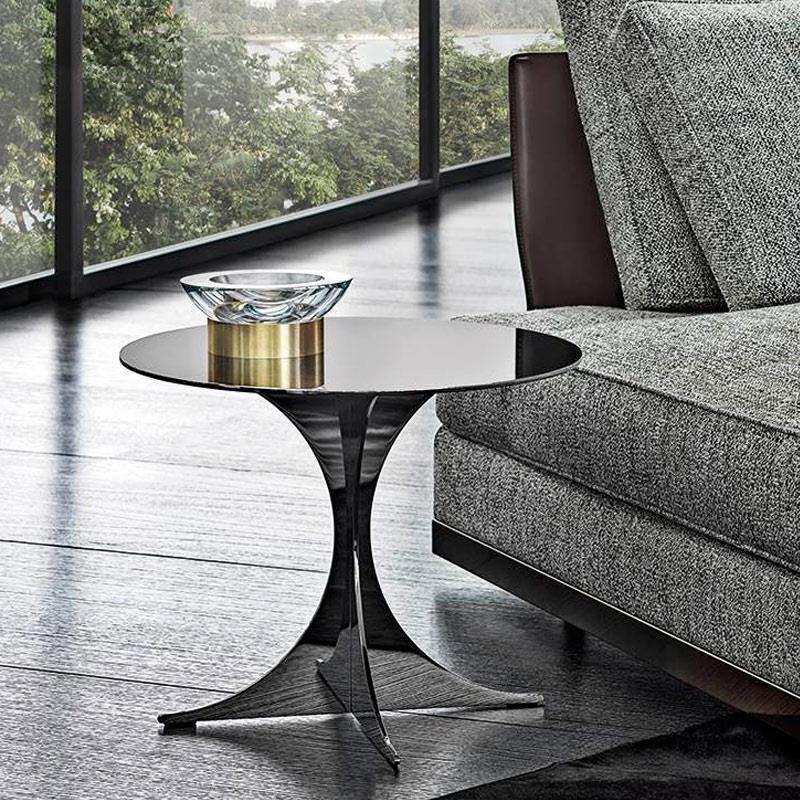 0A意式极简实心不锈钢镜面黑钛边几简约时尚沙发小圆桌可移动置物