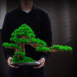 仿真盆景摆件新中式迎客松盆栽客厅办公室玄关桌面绿植装饰品摆设