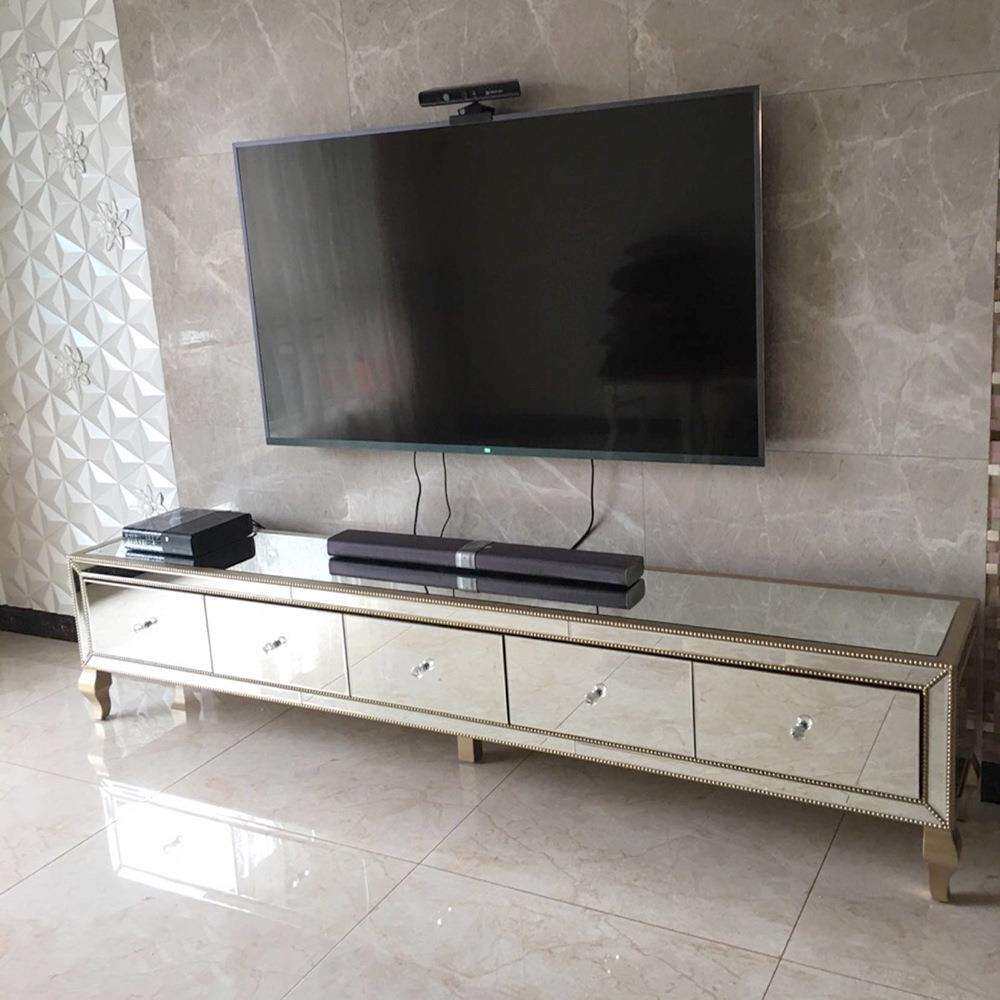 美式轻奢电视柜客厅地柜茶几组合玻璃储物柜镜面设计感珍珠电视柜