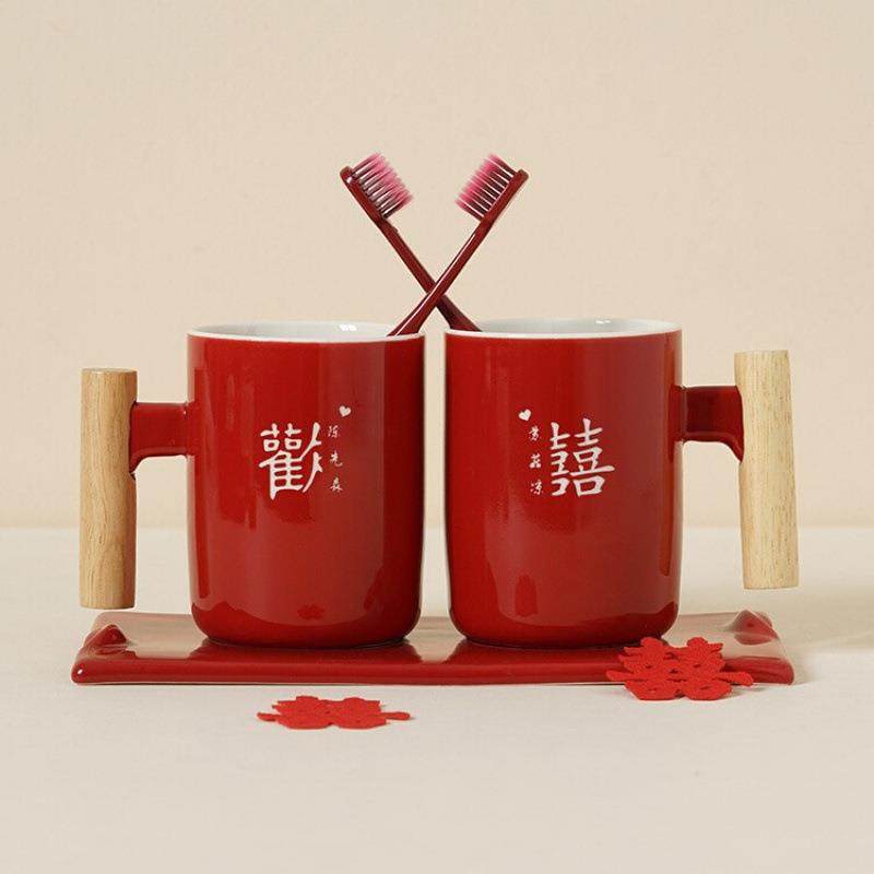结婚洗漱杯套装一对新婚陪嫁情侣刷牙杯红色陶瓷漱口,电子元器件市场,其它元器件,淘宝优惠券,粉丝福利购,淘宝优惠卷