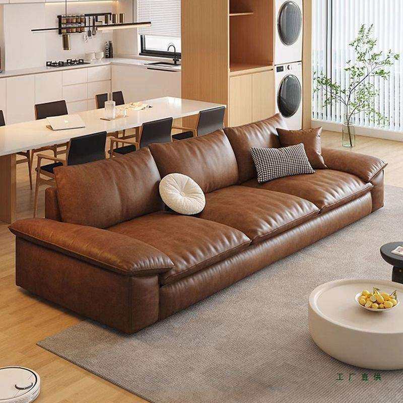 真皮沙发意式极简复古风客厅现代简约办公室帆船直排皮艺云朵沙发