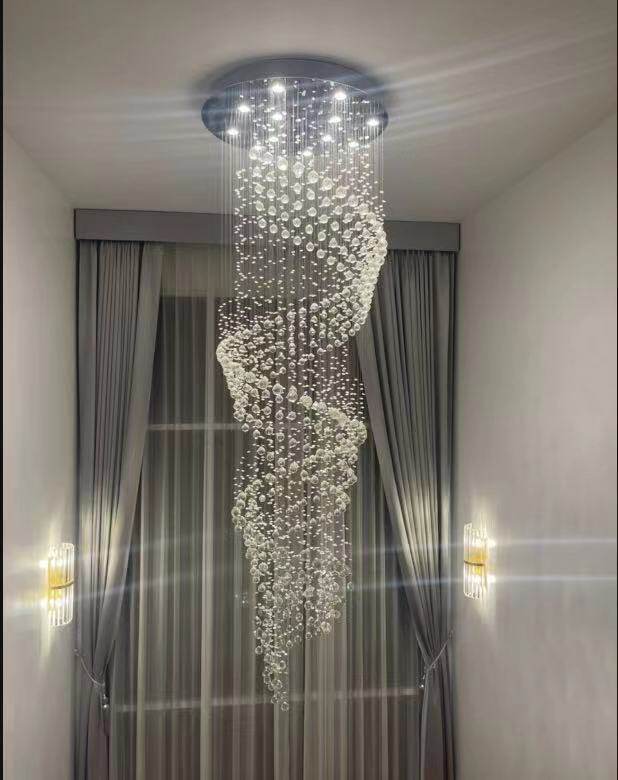 批发不锈钢led水晶长吊灯螺?