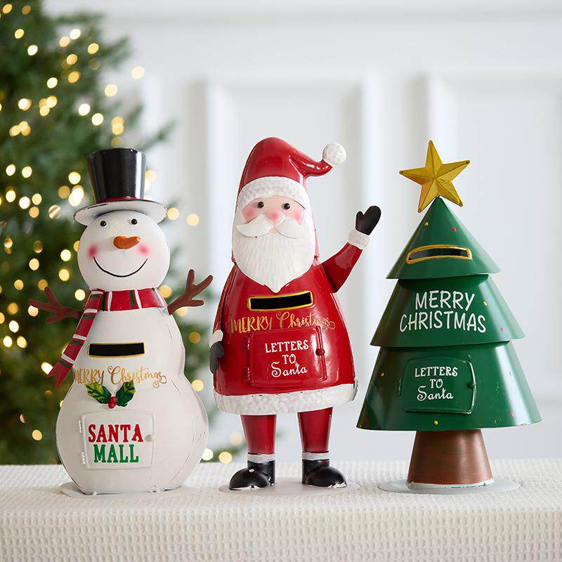 圣诞装饰品铁质圣诞树信箱雪橇车火车拉老人雪人汽车带灯摆件