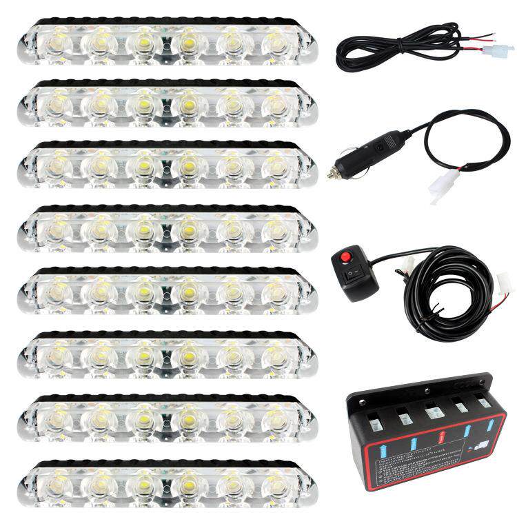 6LED一拖八夹子灯汽车中网爆闪灯48led开道频闪灯格栅警示灯