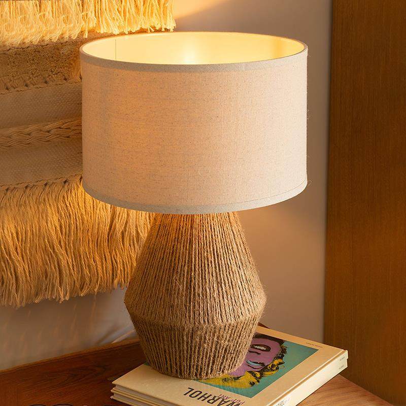 日式布艺台灯客厅卧室床头边民宿客厅书桌氛围灯复古怀旧绳编桌灯