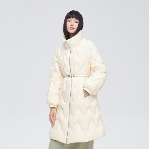 艾莱依收腰羽绒服女款秋冬季次新款时尚设计感立领中长款防风外套