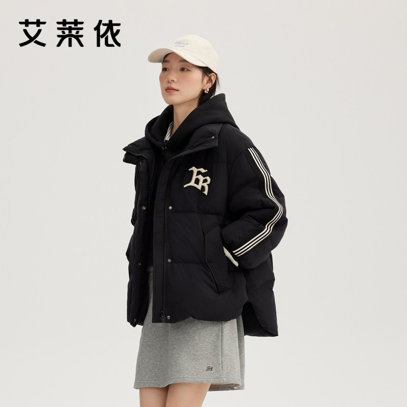 艾莱依假两件短款羽绒服女冬季新款美式时尚简约加厚条纹简约外套,女装/女士精品,羽绒服,淘宝优惠券,粉丝福利购,淘宝优惠卷