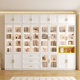 书柜带玻璃门一体整墙奶油风家用轻奢落地柜现代简约组合整墙书柜
