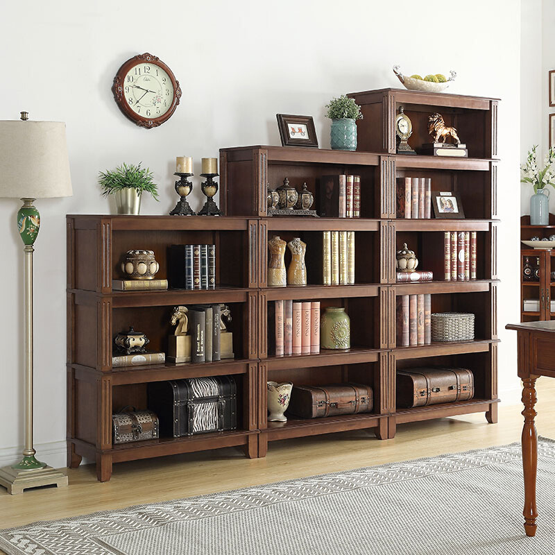 约美式实木书柜置物架组合书架欧式办公落地书橱客厅柜子储物柜
