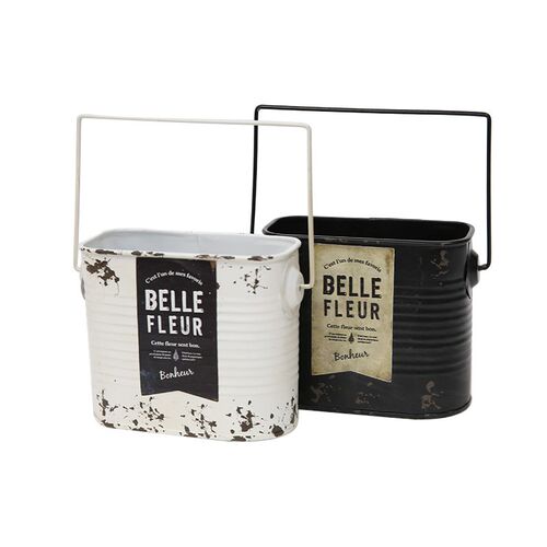 爱上花园 铁艺做旧铁皮花桶花盆花盒 横纹方盒小提桶BELLE FLEUR