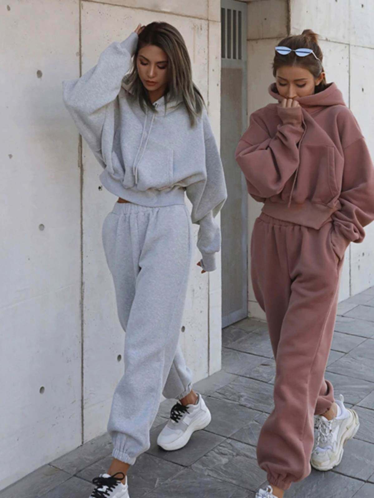 Women winter clothes sweaters休闲欧美风秋冬加绒卫衣长裤套装