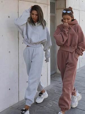 Women winter clothes sweaters休闲欧美风秋冬加绒卫衣长裤套装