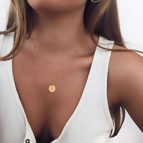 New Tiny Initial Letter Pendant Necklace for Women 26 Alphab