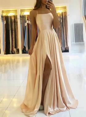 satin Dresses Evening Dress prom party simple Spaghetti sexy
