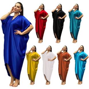 Dress 2022欧美丝滑缎面宽松连衣裙Loose Satin Sleeve Women Bat
