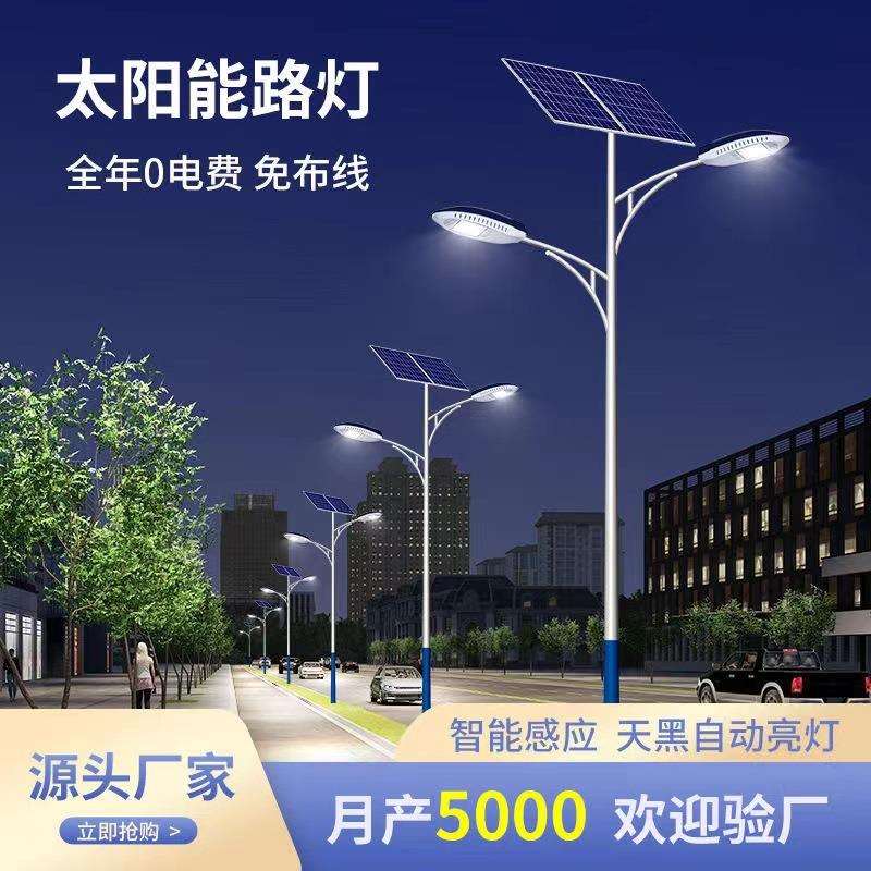 工程款新农村照明高低臂双臂led路灯头6米100W太阳能市电路灯光控