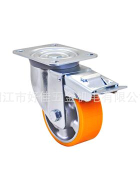源头工厂产品125X50mm好佳牌欧洲款重型铝芯静音聚氨酯PU双刹脚轮
