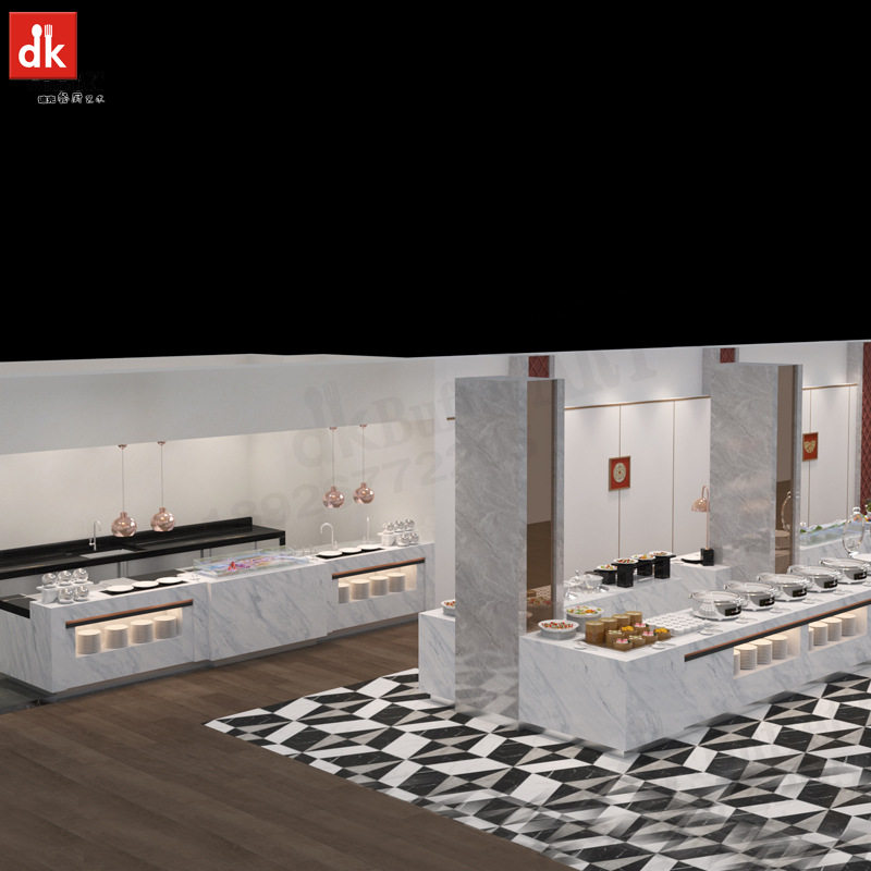 餐馆布菲台餐台 自助餐台设计效果图 轻奢大理石岩板酒店自助餐台