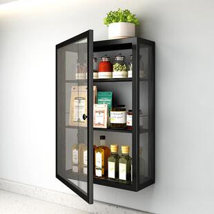 厨房壁挂收纳柜免打孔调味品置物架墙上带门储物柜调料盒架子挂架