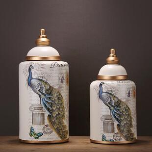 美式复古创意储物罐摆件陶瓷欧式家居客厅酒柜带盖收纳装饰工艺品