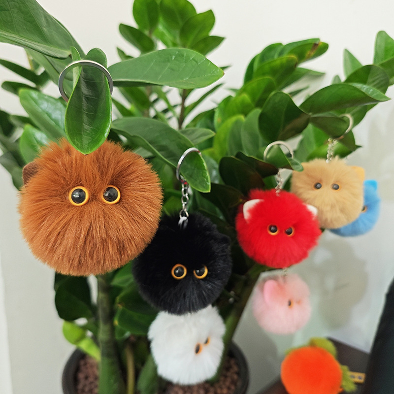 卡通毛绒猫猫头钥匙扣可爱公仔玩偶书包挂饰小挂件汽车钥匙链