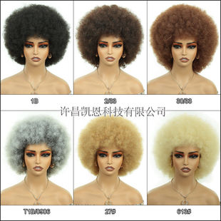 化纤温丝机制头套非洲小卷 短发爆炸头假发 Natural Afro Wigs