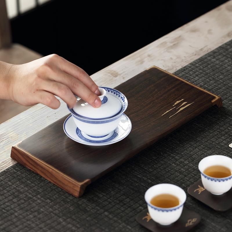 黑檀木镶铜茶盘干泡盘小茶台工夫茶具家用壶承茶托实木托盘配件
