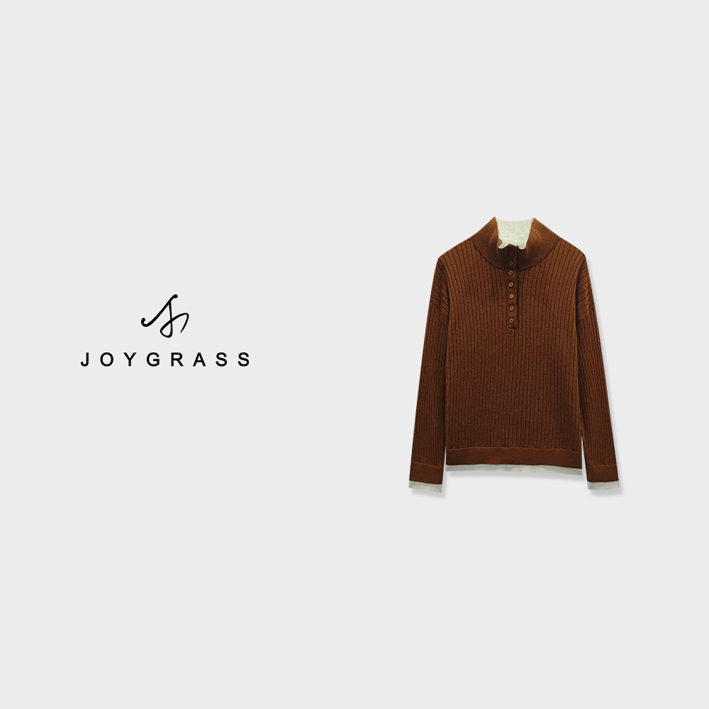 JOYGRASS【赤霭叠纹暖绒】复古高领开衫 Z-08132