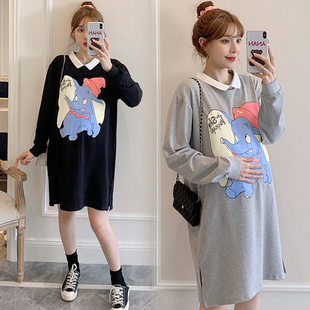 t恤连衣裙潮辣妈翻领宽松卫衣两件套200 m时尚 加肥加大码 孕妇秋装